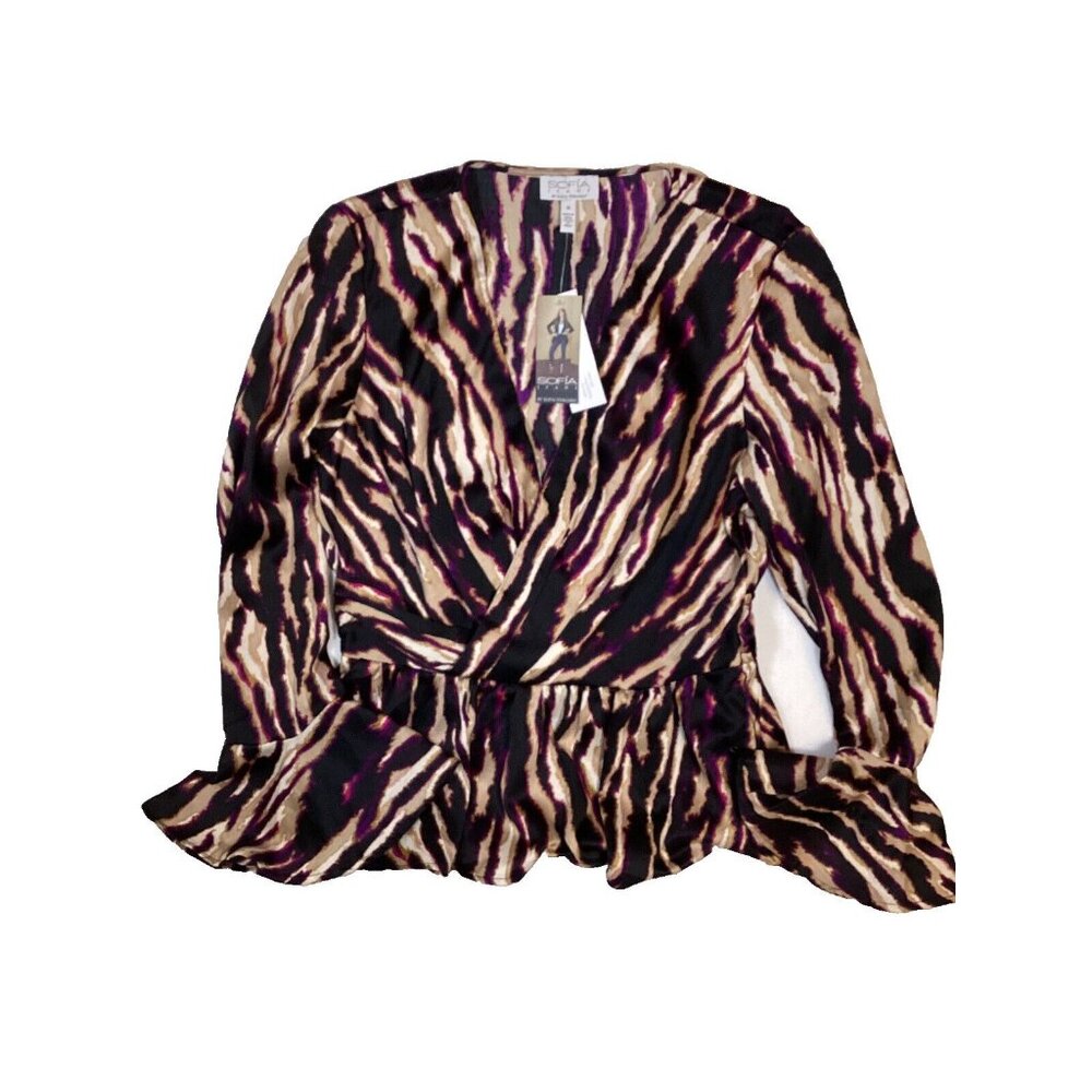 Sofia Jeans by Sofia Vergara Drape Knot Top Med Tiger Stripe Brand New w Tags
